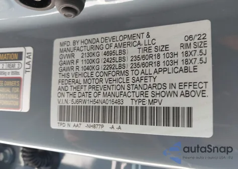 2022 Honda Cr-V 2Wd Ex из США, поврежденный, VIN 5J6RW1H54NA016483